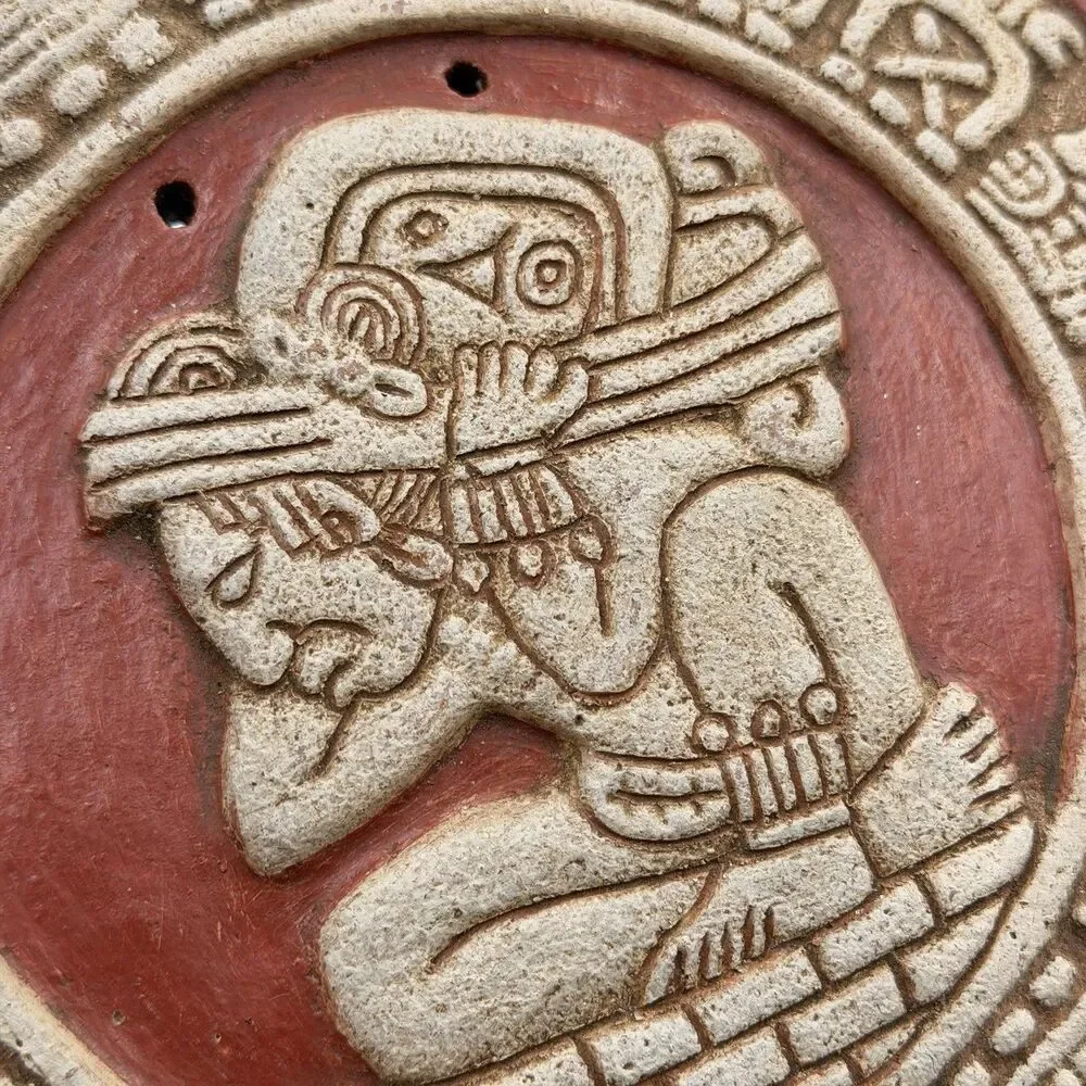 Vintage Mayan Aztec Zodiac Calendar Wall Plaque 7” Mexican Folk Art Decor